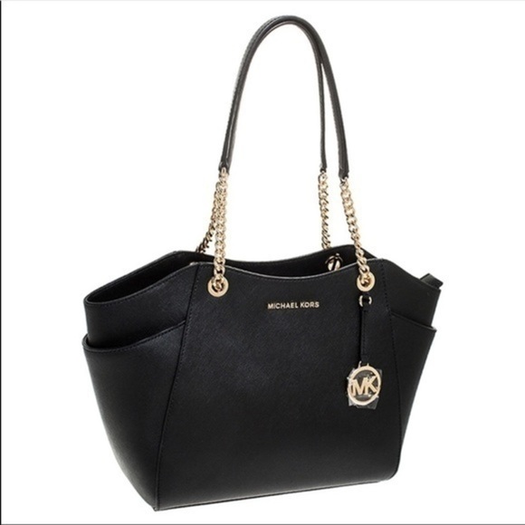 Michael Kors Saffiano Leather Shoulder Bag Black Gold Nwt